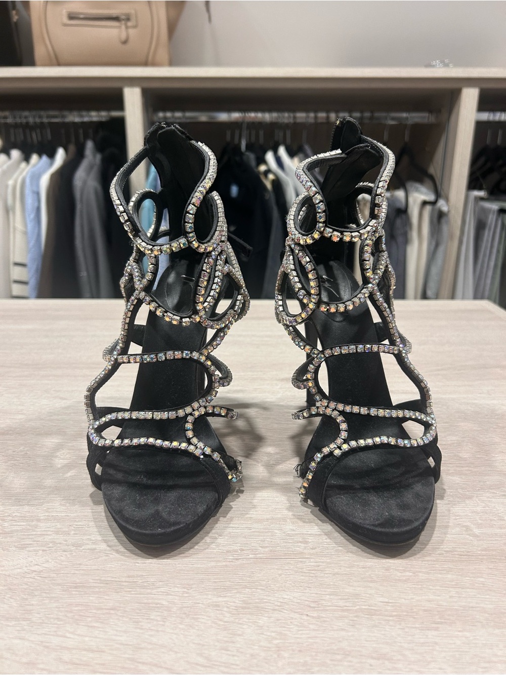 Giuseppe Zanotti Black Crystal-Strap High Heel Sandals